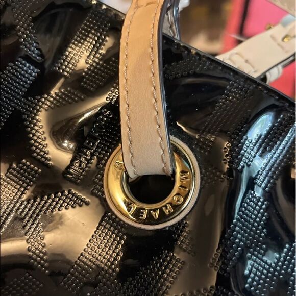 Mk michael Kors black patent leather signature jet set logo tote bag purse bag - Picture 3 of 10